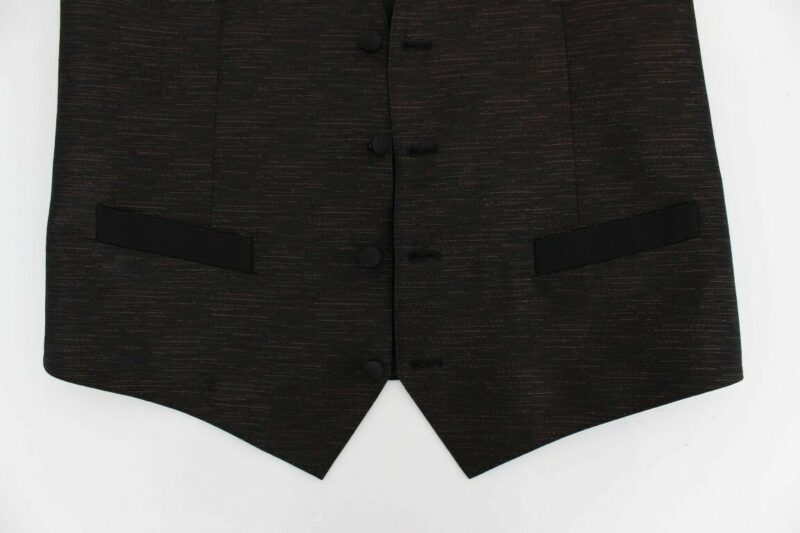 Dolce & Gabbana Elegant Brown Black Wool Blend Dress Vest - Image 4