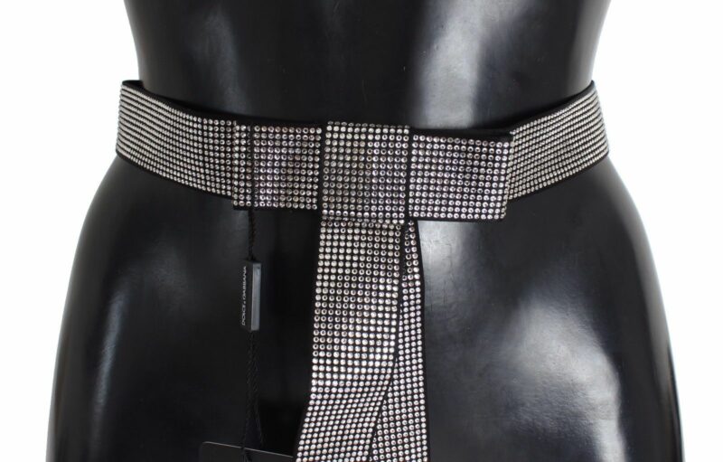 Dolce & Gabbana Black Silk Crystal Bow Waist Belt Elegance - Image 5