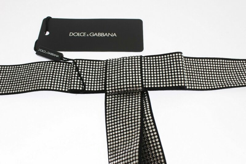 Dolce & Gabbana Black Silk Crystal Bow Waist Belt Elegance - Image 8