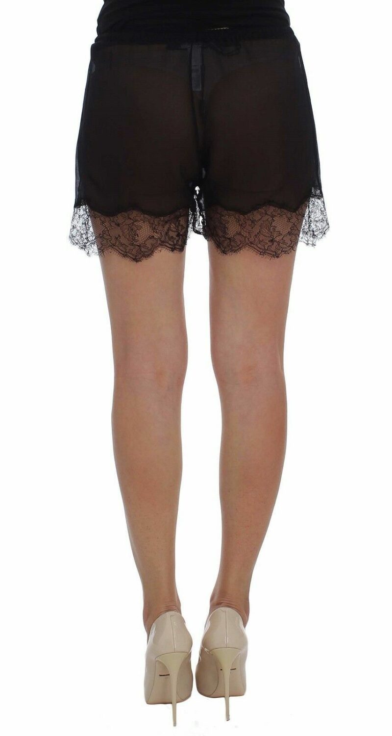 Dolce & Gabbana Elegant Black Floral Lace Silk Shorts - Image 3
