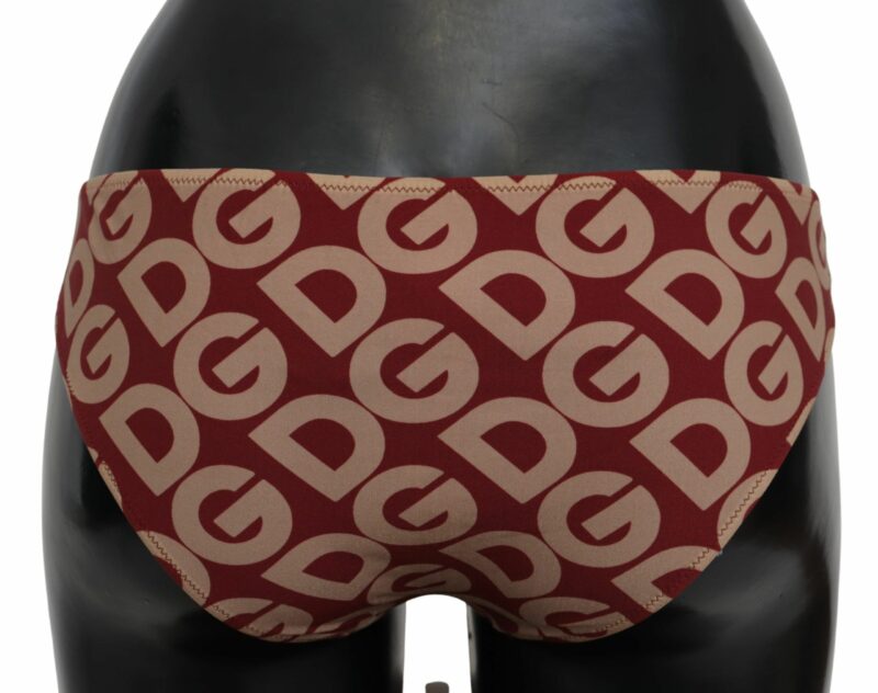 Dolce & Gabbana Chic Maroon Beige Logo Print Bikini Bottom - Image 2