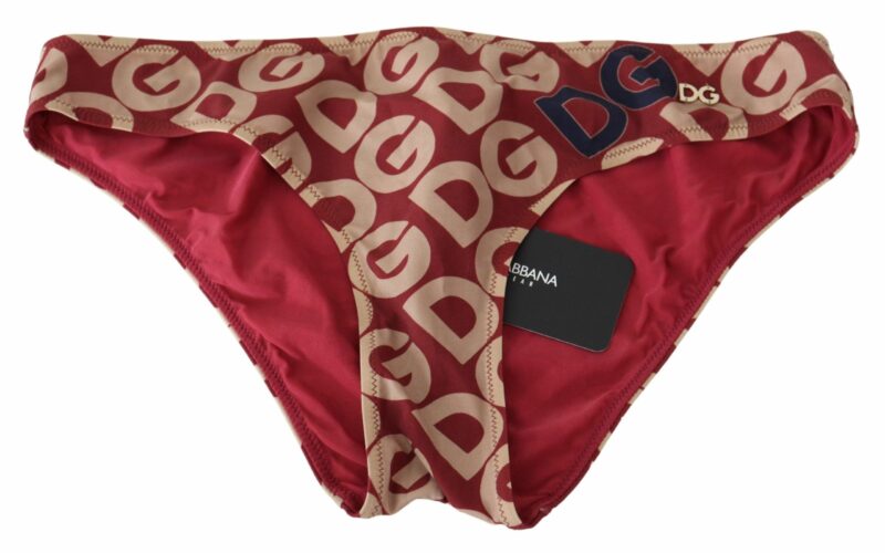 Dolce & Gabbana Chic Maroon Beige Logo Print Bikini Bottom - Image 3