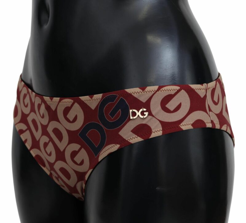 Dolce & Gabbana Chic Maroon Beige Logo Print Bikini Bottom - Image 4