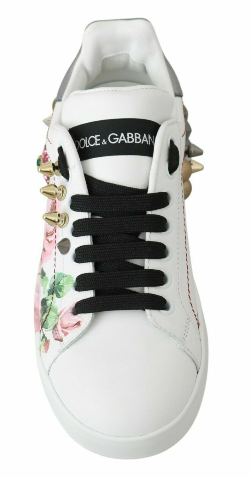 Dolce & Gabbana Floral Crystal-Embellished Leather Sneakers - Image 4