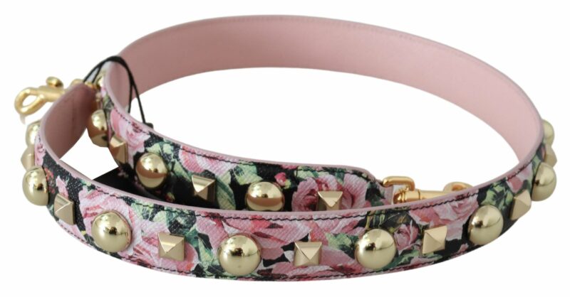 Dolce & Gabbana Floral Gold Stud Leather Strap in Pink - Image 3