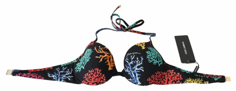 Dolce & Gabbana Chic Black Coral Print Bikini Top - Image 3