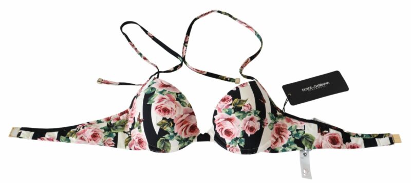 Dolce & Gabbana Elegant Rose Print Bikini Top - Image 3