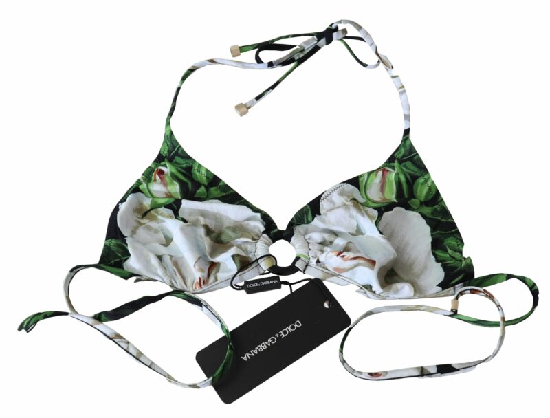 Dolce & Gabbana Floral Print Bikini Top with Logo Clasp - Image 4