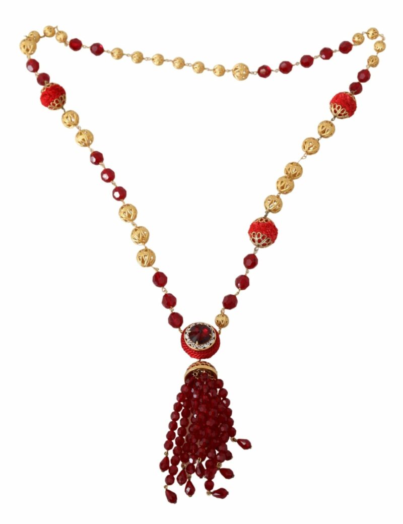 Dolce & Gabbana Elegant Red Crystal Gold-Plated Necklace - Image 3
