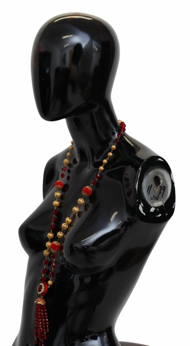 Dolce & Gabbana Elegant Red Crystal Gold-Plated Necklace - Image 4