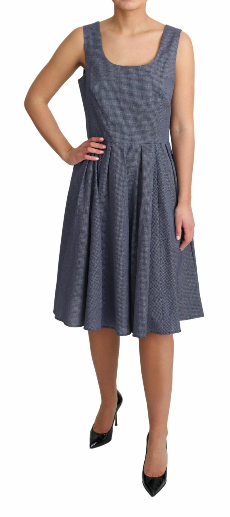 Dolce & Gabbana Chic Blue Polka-Dotted Sleeveless A-Line Dress - Image 2