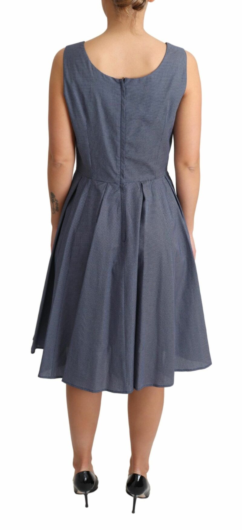 Dolce & Gabbana Chic Blue Polka-Dotted Sleeveless A-Line Dress - Image 4