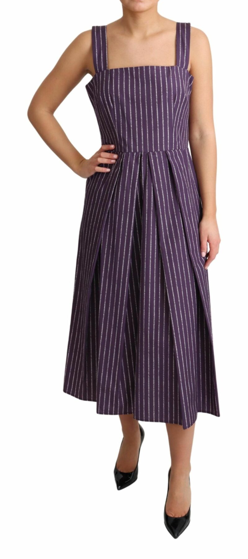 Dolce & Gabbana Elegant Sleeveless A-Line Purple Stripe Dress - Image 2