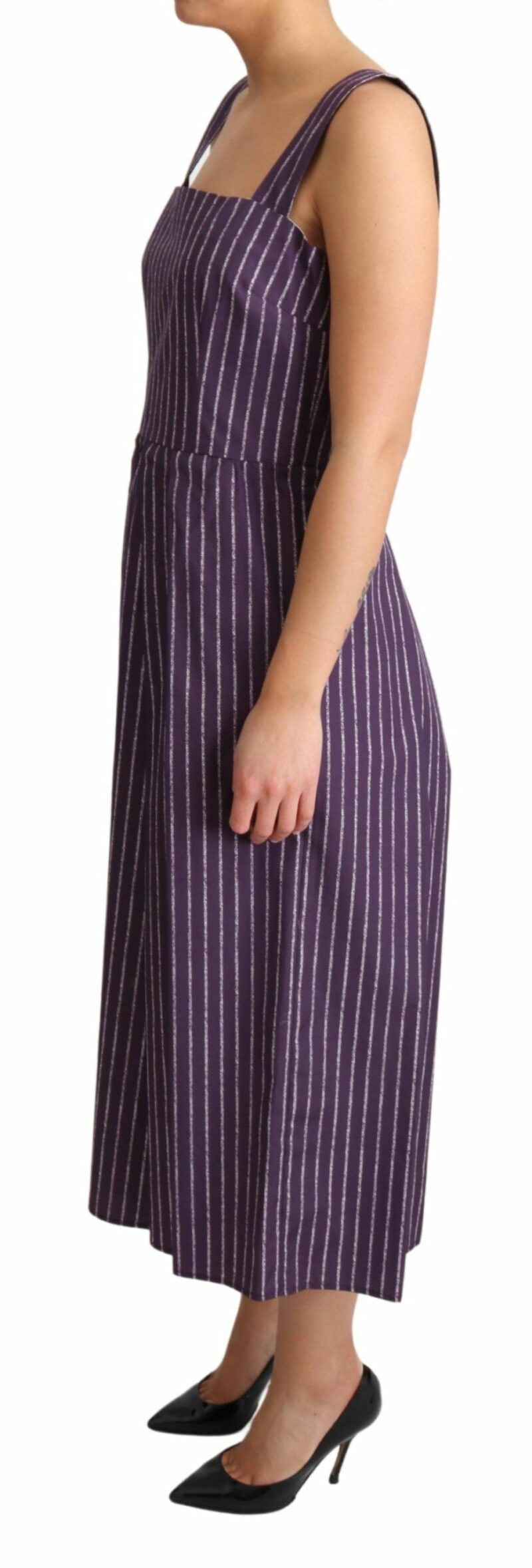 Dolce & Gabbana Elegant Sleeveless A-Line Purple Stripe Dress - Image 3