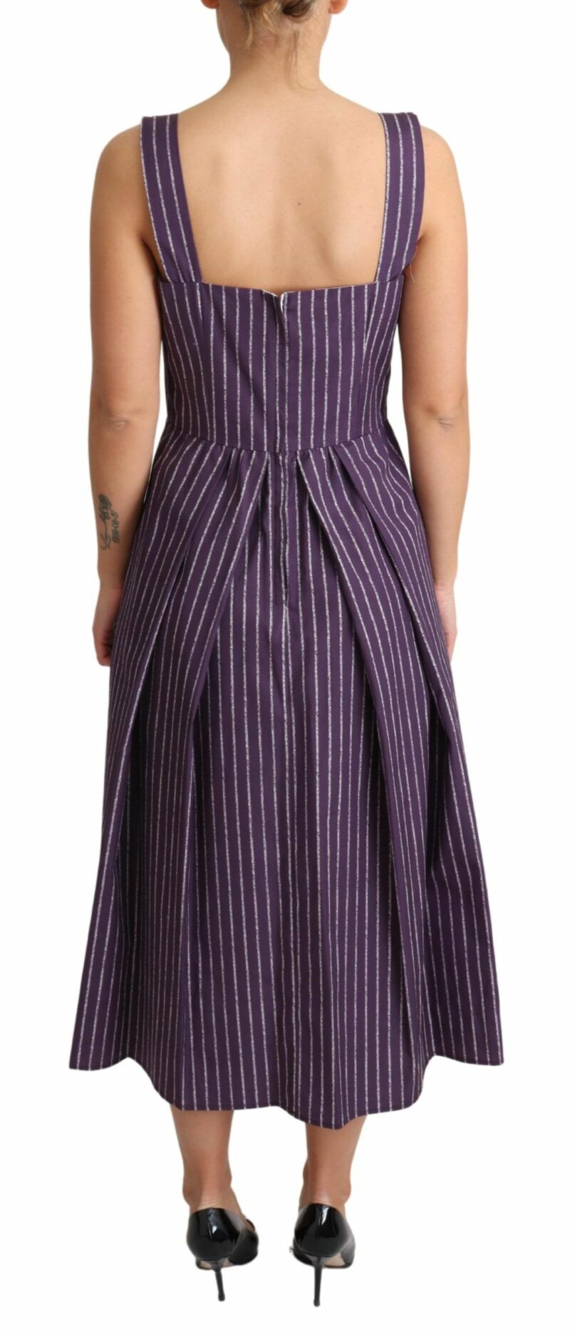 Dolce & Gabbana Elegant Sleeveless A-Line Purple Stripe Dress - Image 4