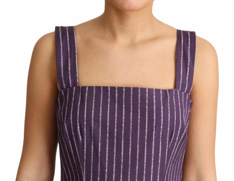 Dolce & Gabbana Elegant Sleeveless A-Line Purple Stripe Dress - Image 5
