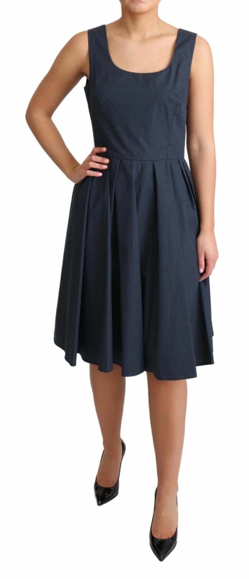Dolce & Gabbana Elegant Polka-Dotted Blue A-Line Dress - Image 2