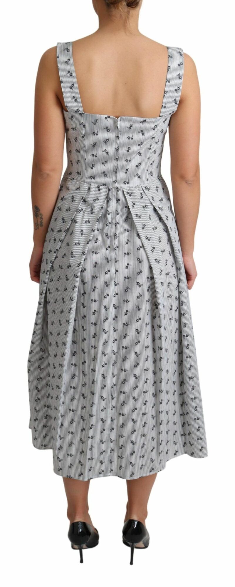 Dolce & Gabbana Elegant Striped Floral A-Line Dress - Image 2