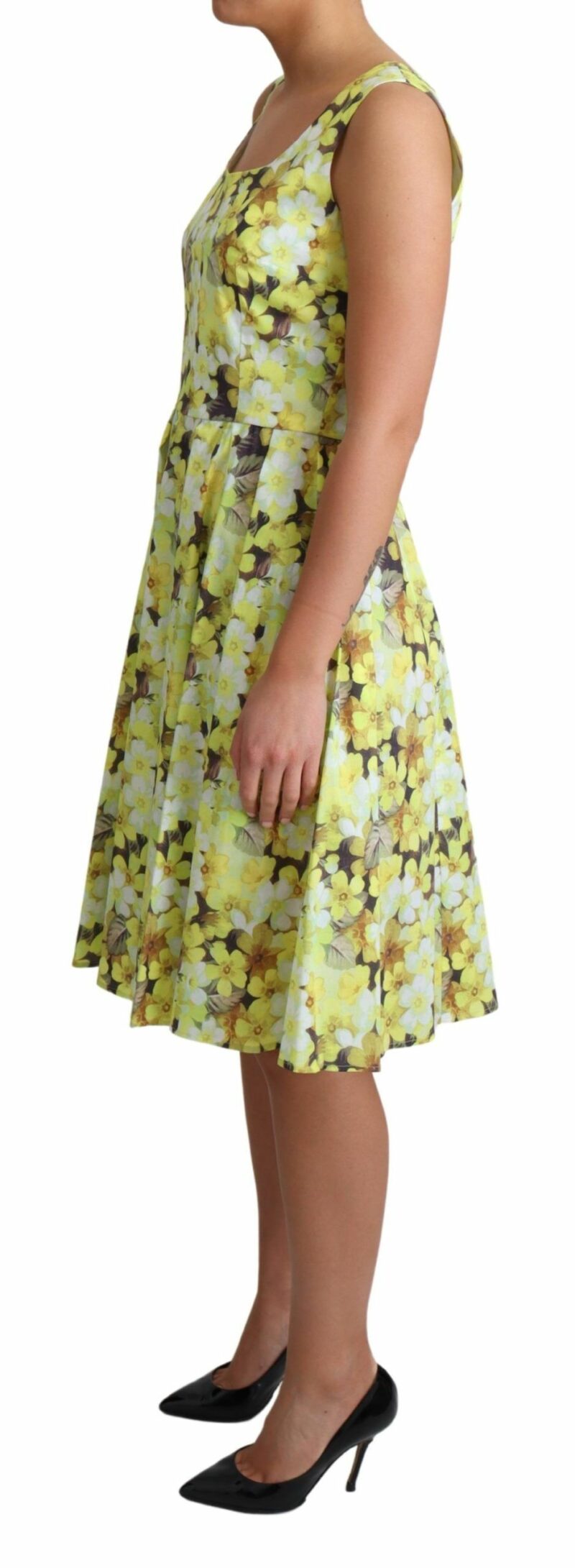 Dolce & Gabbana Elegant Yellow Floral A-Line Sleeveless Dress - Image 3