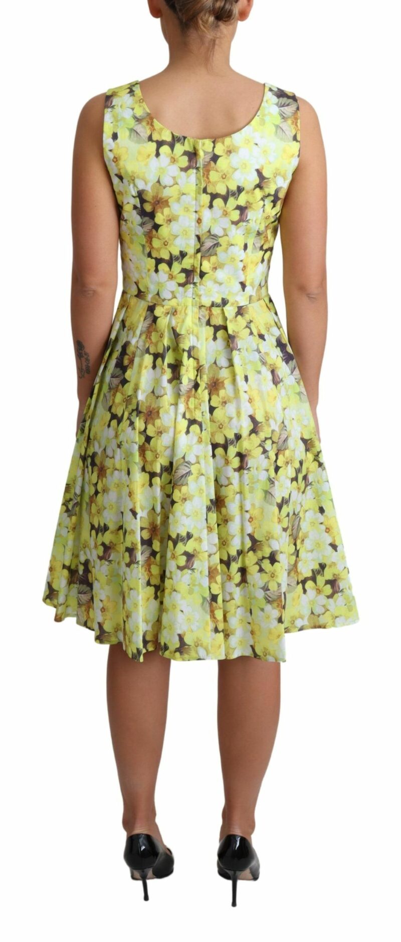 Dolce & Gabbana Elegant Yellow Floral A-Line Sleeveless Dress - Image 4