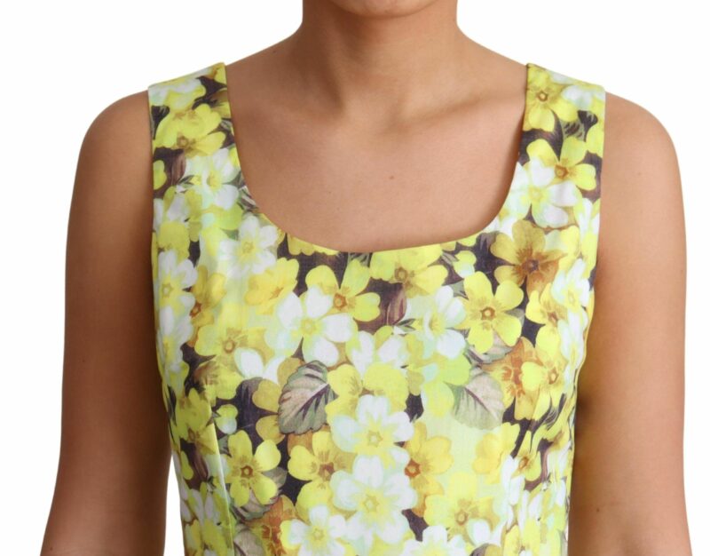 Dolce & Gabbana Elegant Yellow Floral A-Line Sleeveless Dress - Image 5