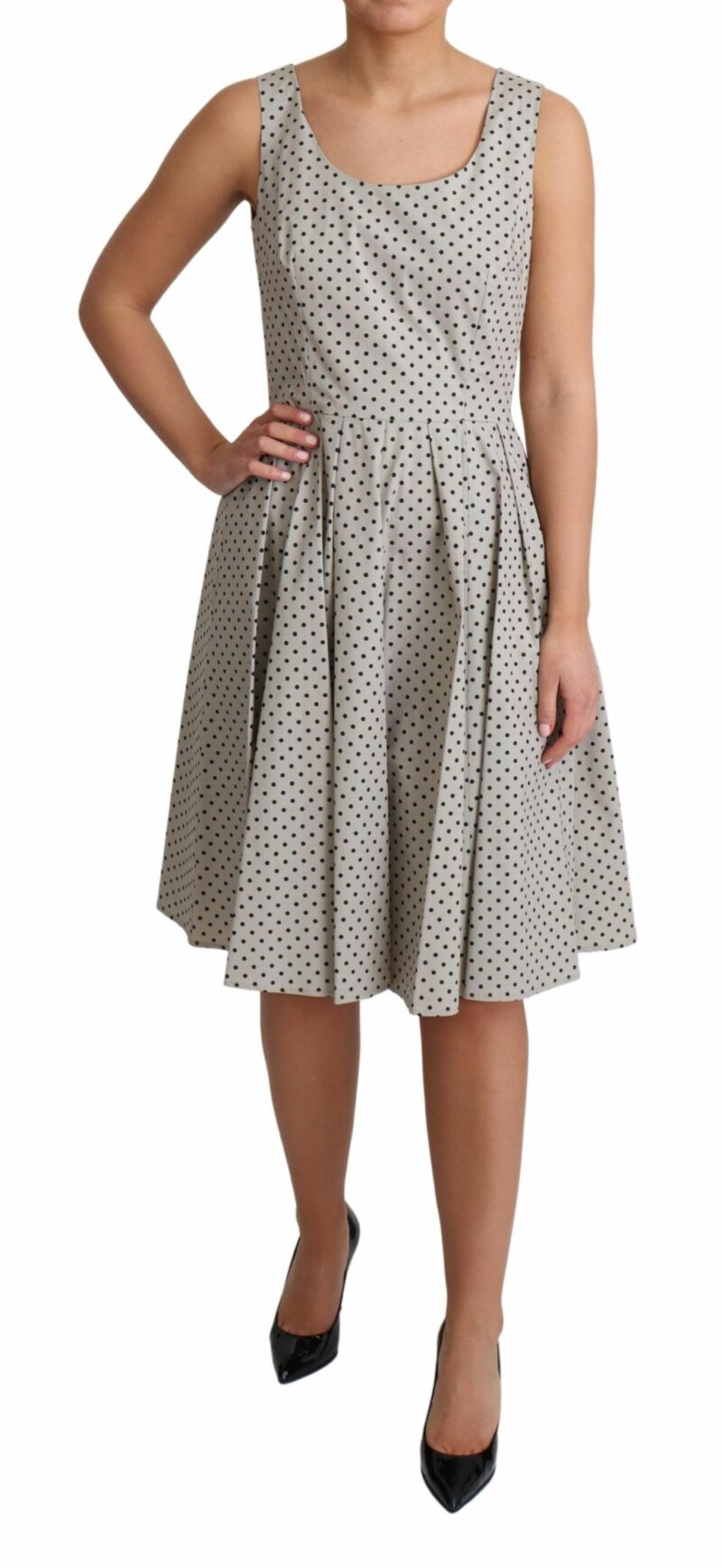 Dolce & Gabbana Polka-Dotted Beige Sleeveless A-line Dress - Image 2