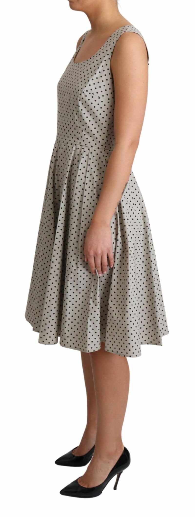 Dolce & Gabbana Polka-Dotted Beige Sleeveless A-line Dress - Image 3