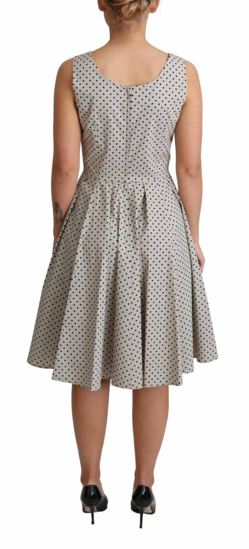 Dolce & Gabbana Polka-Dotted Beige Sleeveless A-line Dress - Image 4