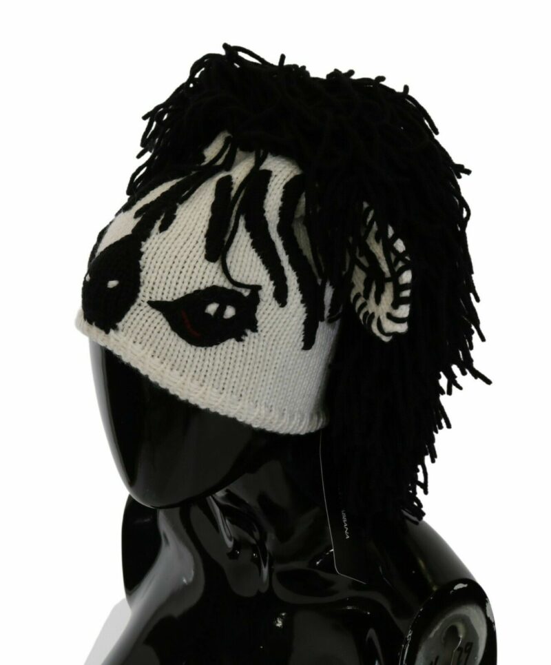 Dolce & Gabbana Black and White Knitted Cashmere Beanie - Image 2