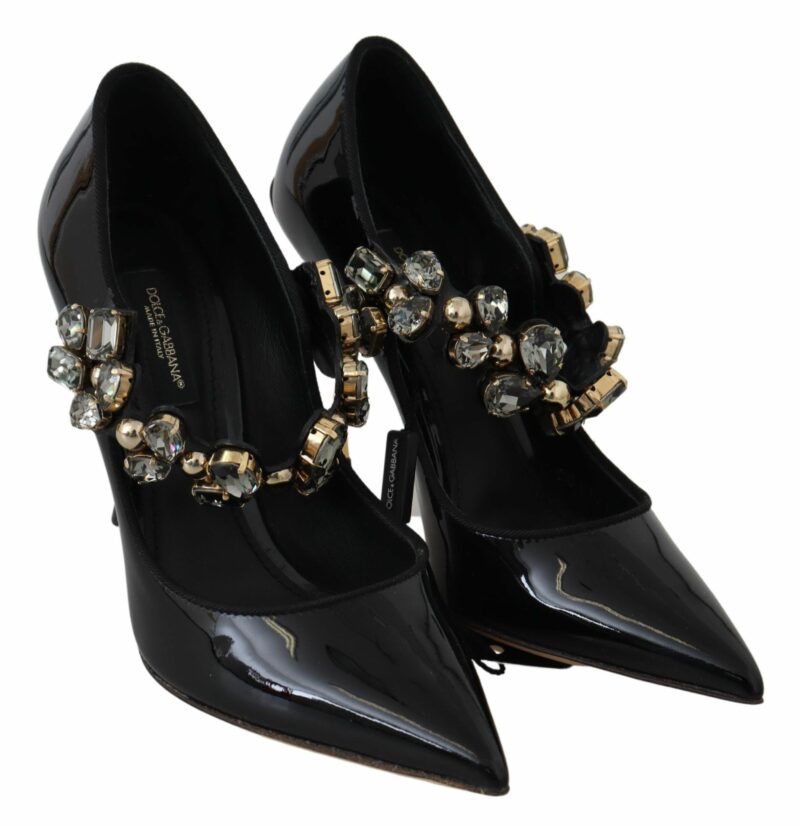 Dolce & Gabbana Elegant Black Leather Crystal Pumps - Image 5