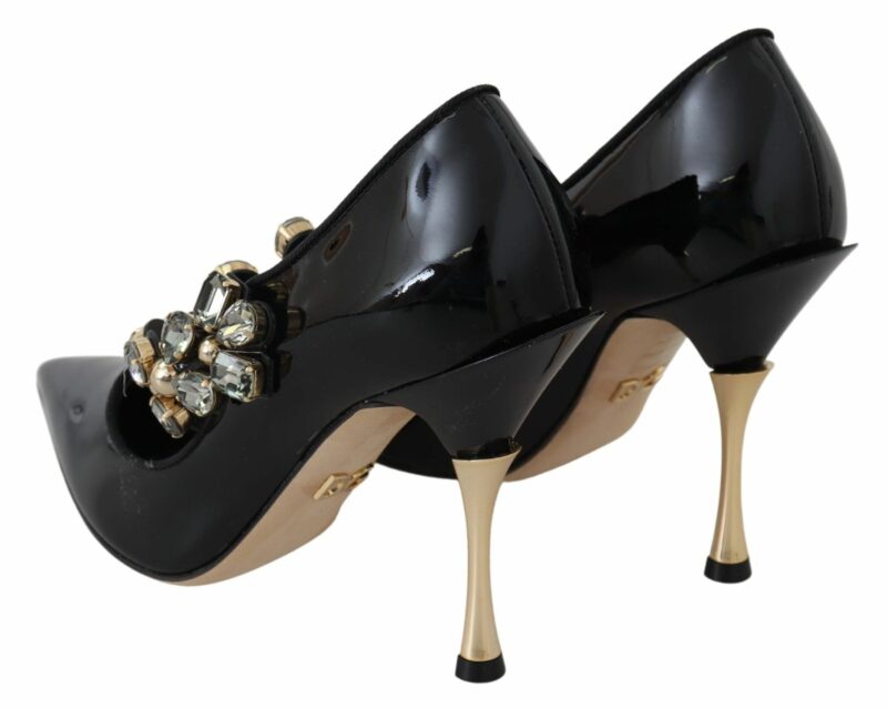 Dolce & Gabbana Elegant Black Leather Crystal Pumps - Image 6