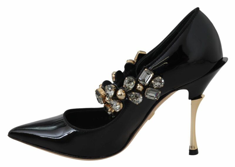 Dolce & Gabbana Elegant Black Leather Crystal Pumps - Image 7