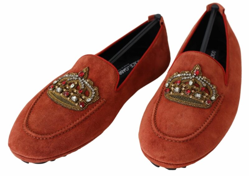 Dolce & Gabbana Opulent Orange Leather Loafers with Gold Embroidery - Image 2