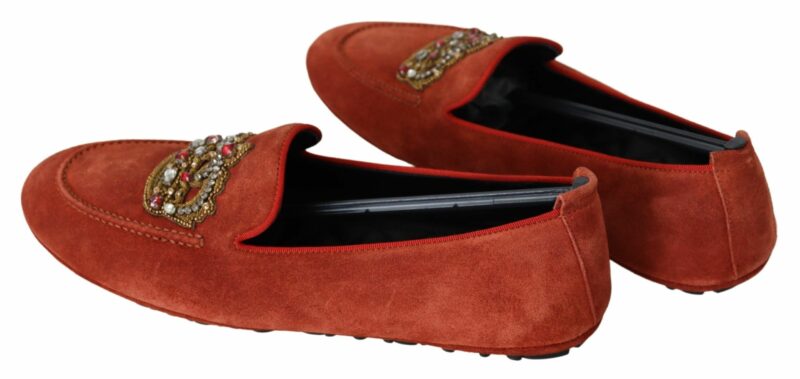 Dolce & Gabbana Opulent Orange Leather Loafers with Gold Embroidery - Image 3