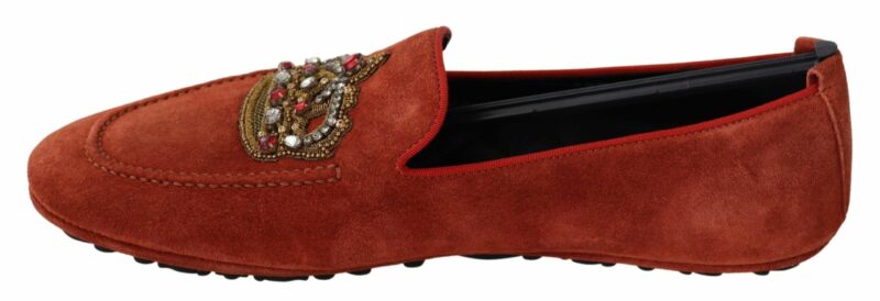 Dolce & Gabbana Opulent Orange Leather Loafers with Gold Embroidery - Image 4