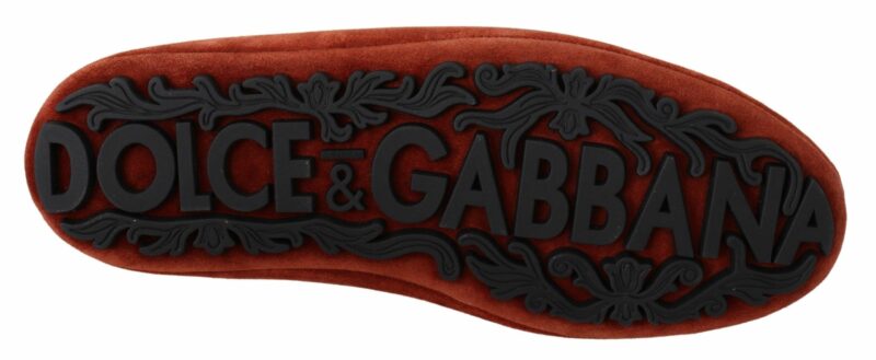 Dolce & Gabbana Opulent Orange Leather Loafers with Gold Embroidery - Image 5