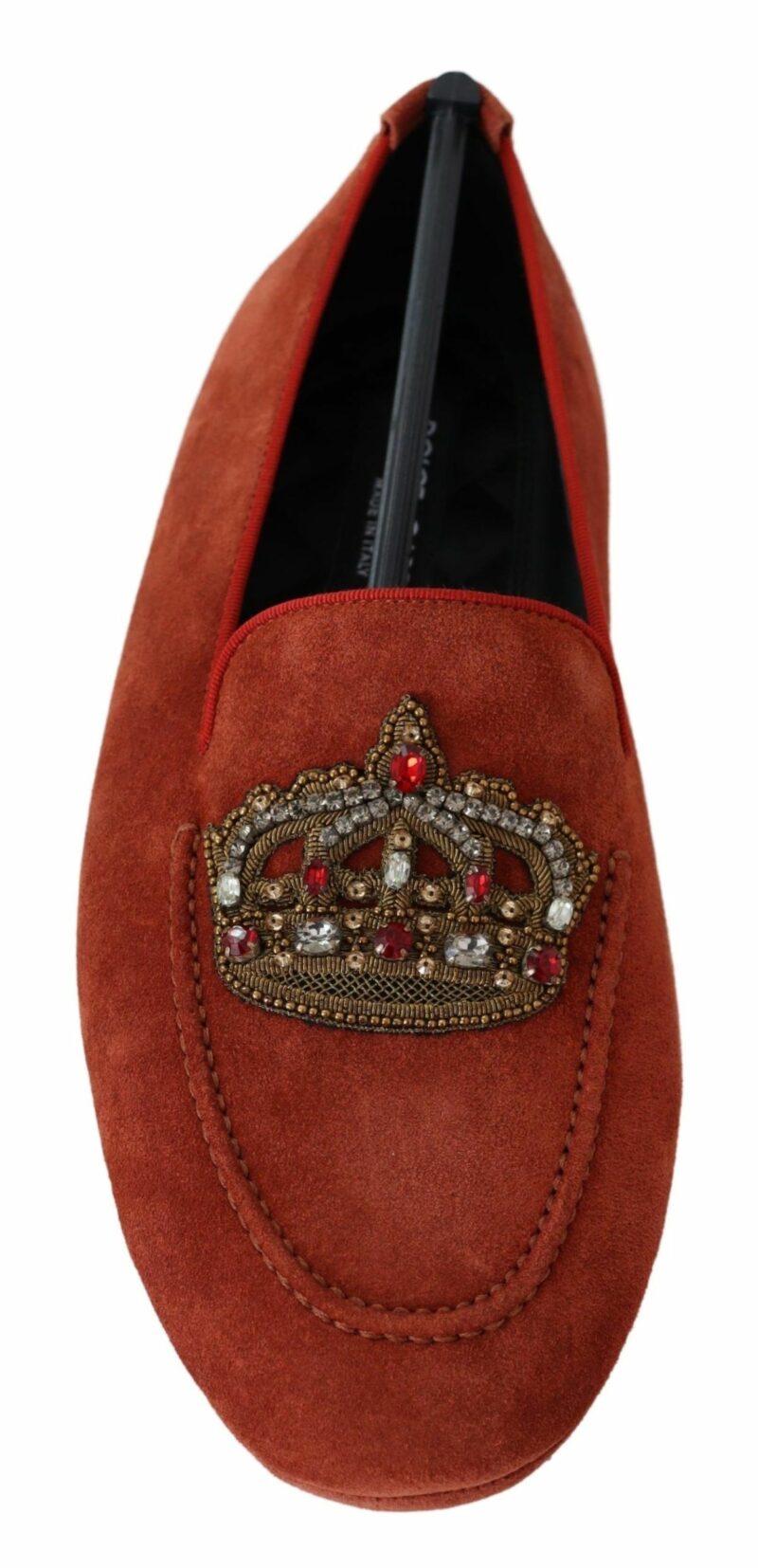 Dolce & Gabbana Opulent Orange Leather Loafers with Gold Embroidery - Image 6