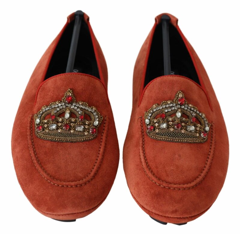 Dolce & Gabbana Opulent Orange Leather Loafers with Gold Embroidery - Image 7