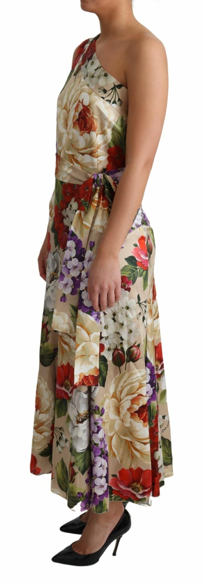 Dolce & Gabbana Elegant One-Shoulder Floral Silk Maxi Dress - Image 3