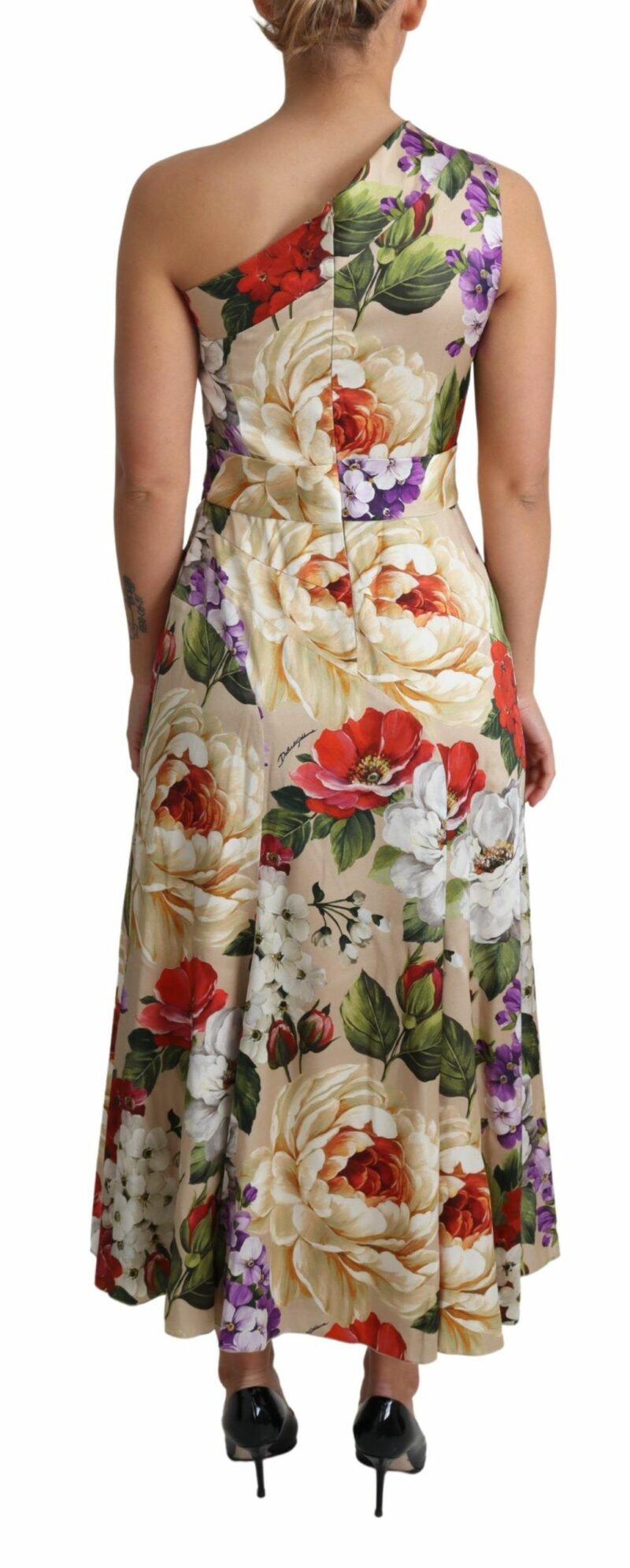 Dolce & Gabbana Elegant One-Shoulder Floral Silk Maxi Dress - Image 4