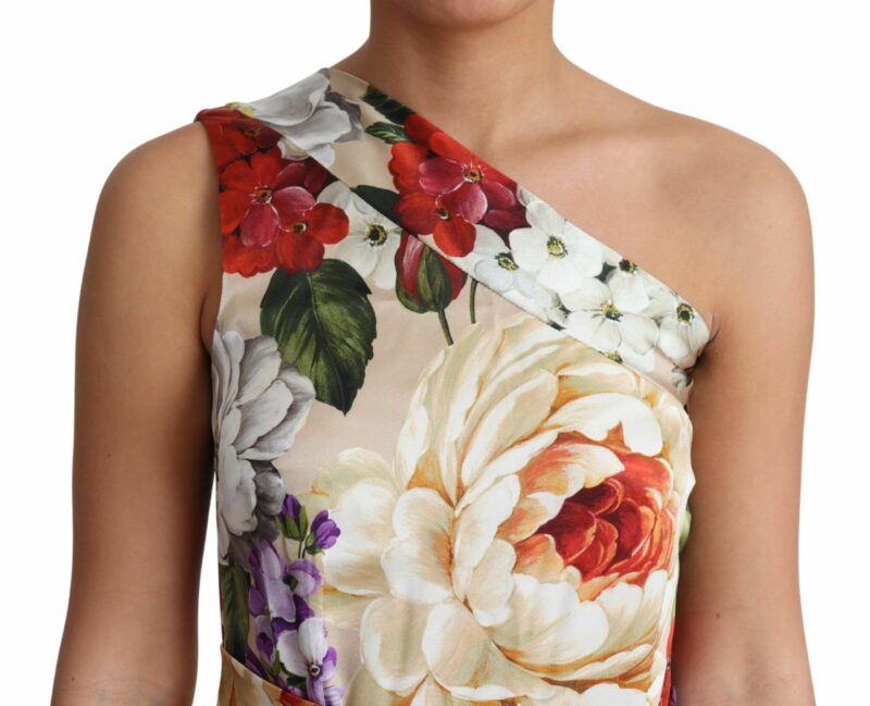 Dolce & Gabbana Elegant One-Shoulder Floral Silk Maxi Dress - Image 5