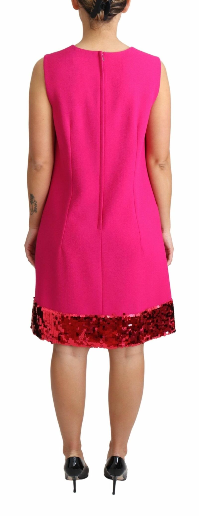 Dolce & Gabbana Elegant Fuchsia Sequined Wool Blend Shift Dress - Image 4