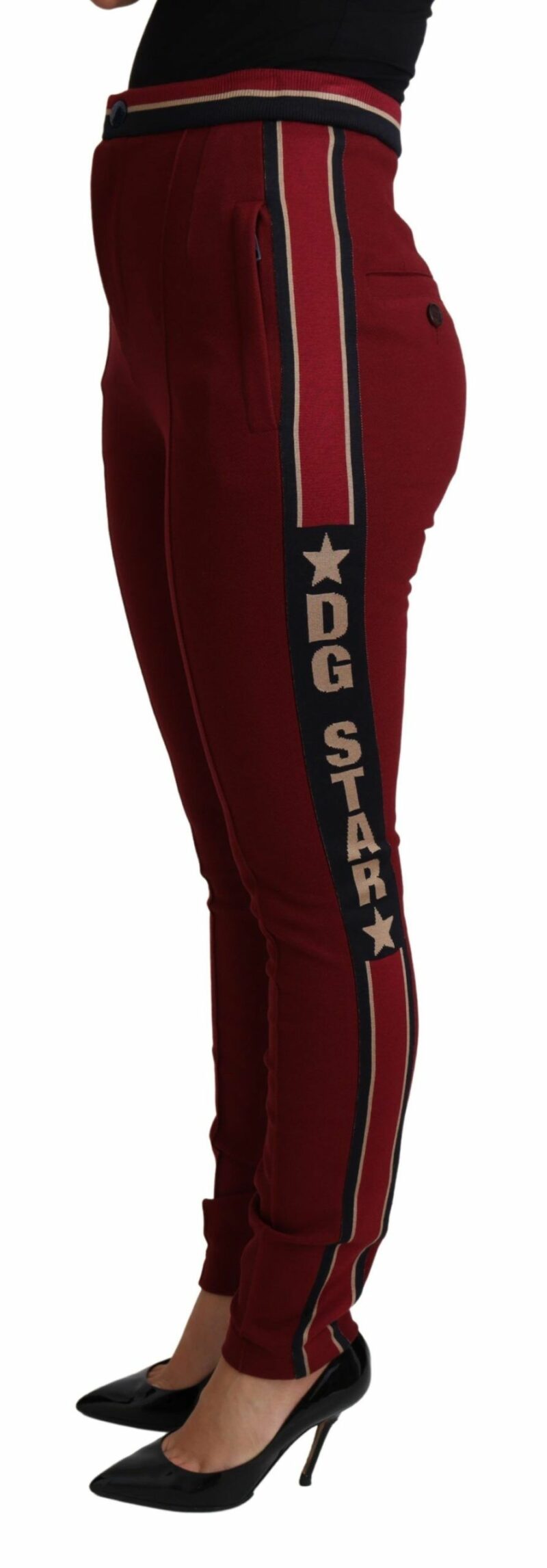 Dolce & Gabbana High-Waist Embroidered Red Skinny Trousers - Image 2