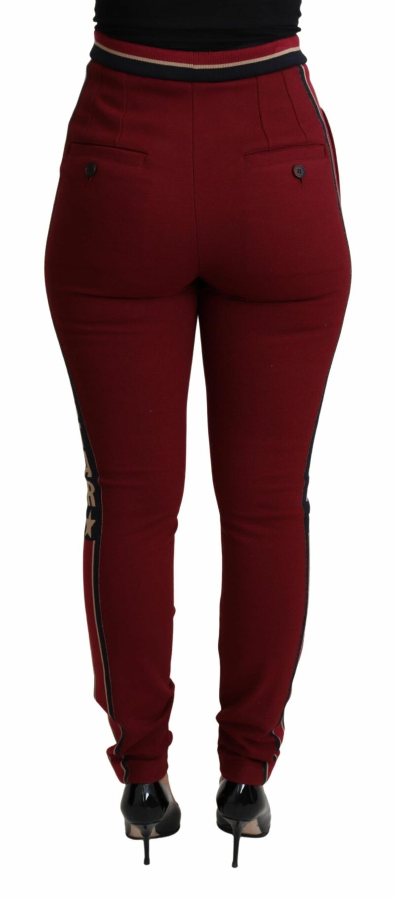 Dolce & Gabbana High-Waist Embroidered Red Skinny Trousers - Image 3