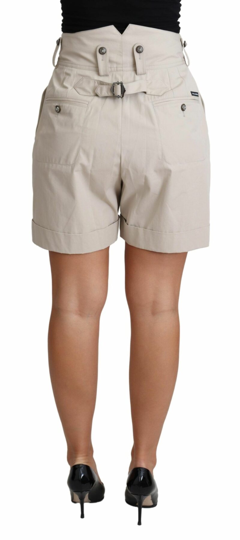 Dolce & Gabbana Chic Beige High Waist Pleated Shorts - Image 3