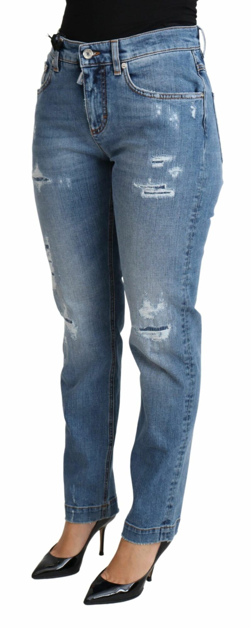 Dolce & Gabbana Chic High-Waisted Tattered Skinny Jeans - Image 2