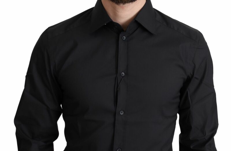 Dolce & Gabbana Elegant Black Gold Slim Fit Dress Shirt - Image 4