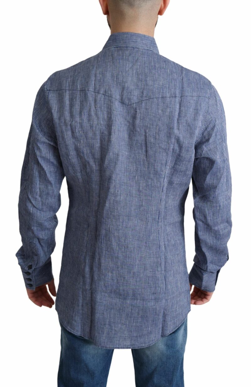 Dolce & Gabbana Elegant Striped Linen Button-Down Shirt - Image 3