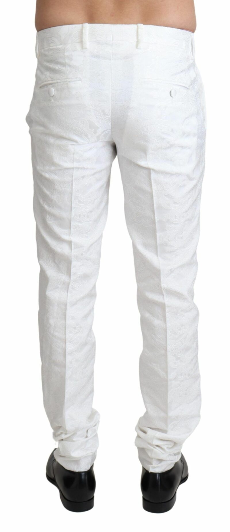 Dolce & Gabbana Elegant White Brocade Dress Pants - Image 3