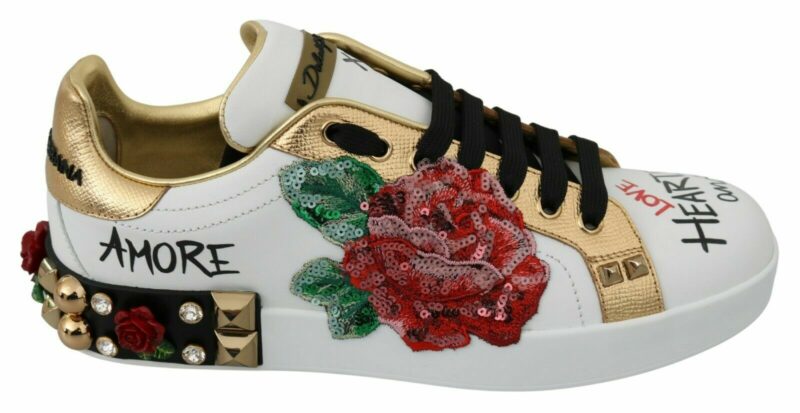 Dolce & Gabbana Elegant Sequined Floral Leather Sneakers - Image 2